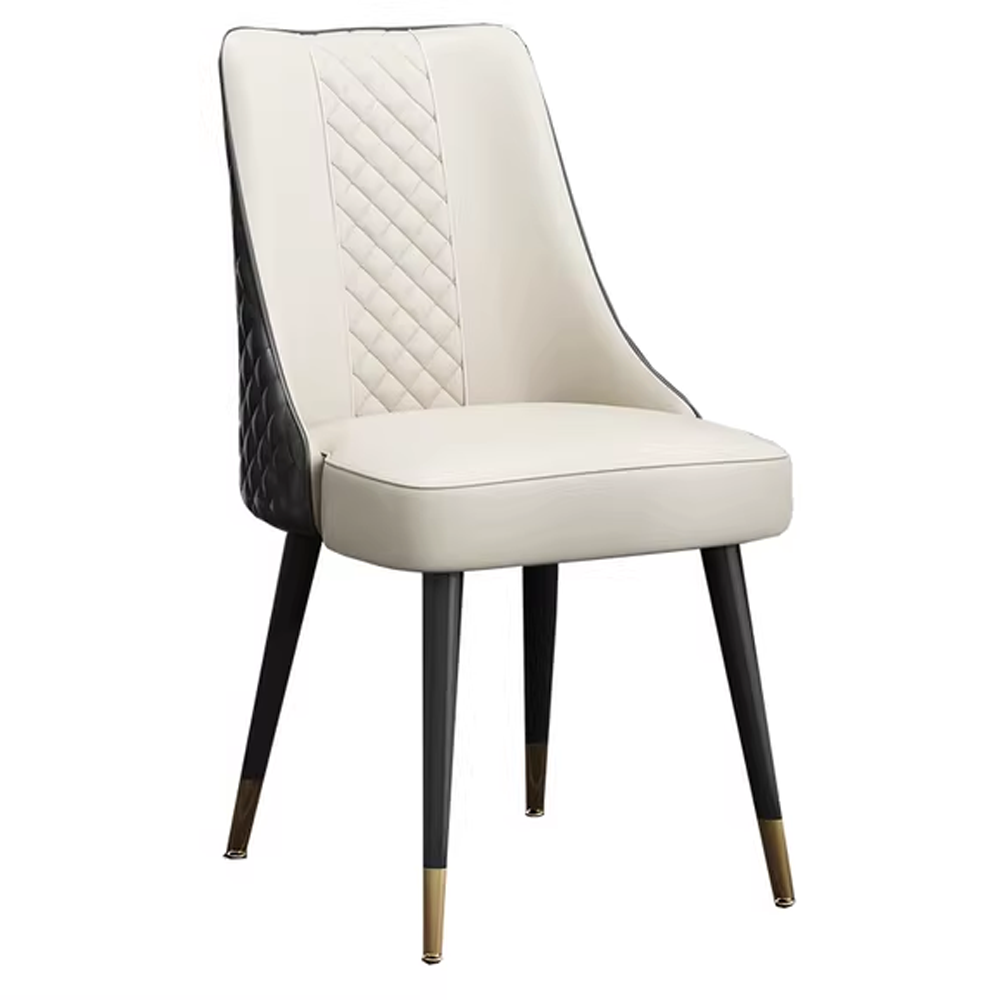 Stylish dining chair with cream leather seat and black quilted back, ideal for modern dining spaces
