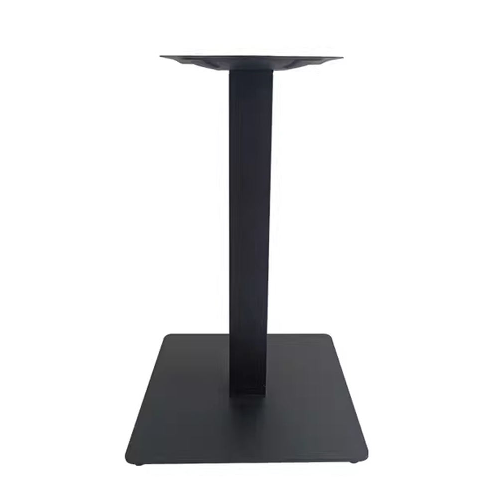 Square metal dining table base with black powder-coated finish