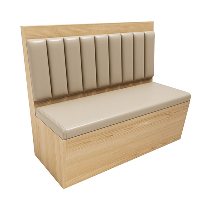 Straight-Back Beige Faux Leather Restaurant Booth with Storage
