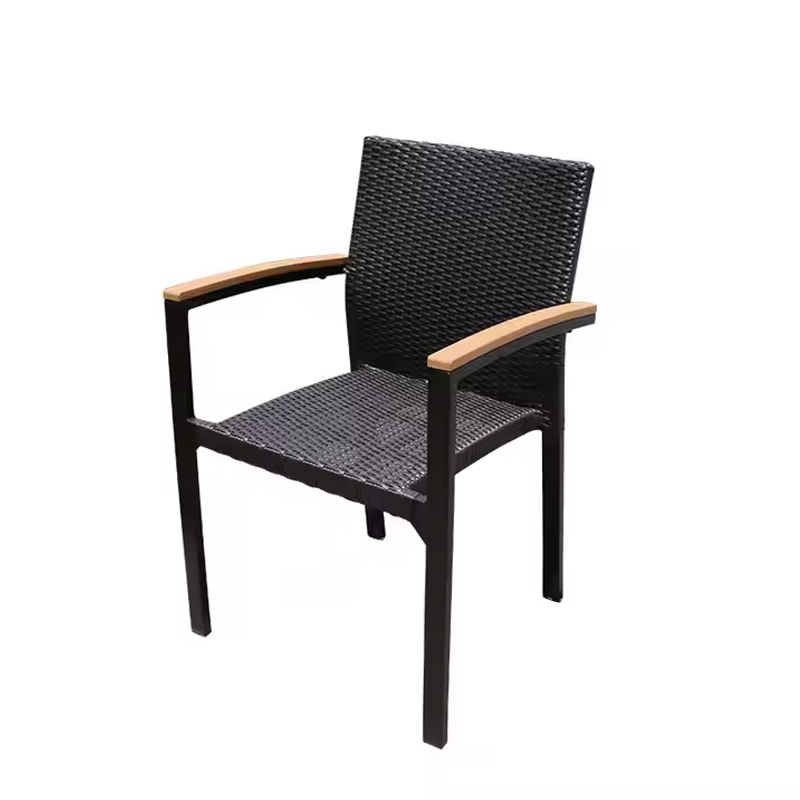 Chinese Style Outdoor Rattan Chair – Black PE Rattan, Aluminum Alloy Frame