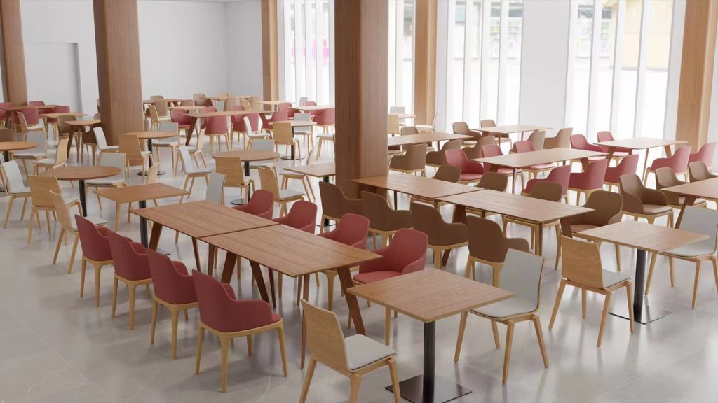 How to Choose the Best Cost-Effective Wooden Canteen Furniture in 2025 Modern canteen furniture featuring wooden tables and vibrant chairs arranged in a spacious dining area.