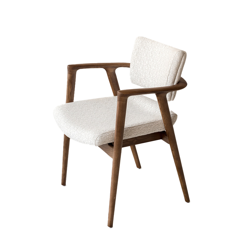 Scandinavian Upholstered Dining Chair – Solid Wood Frame with Cream Fabric Seat & Back