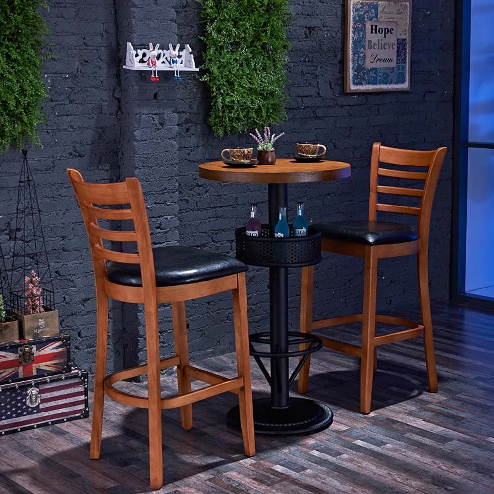 Solid Wood Bar Stool with Ladder Back