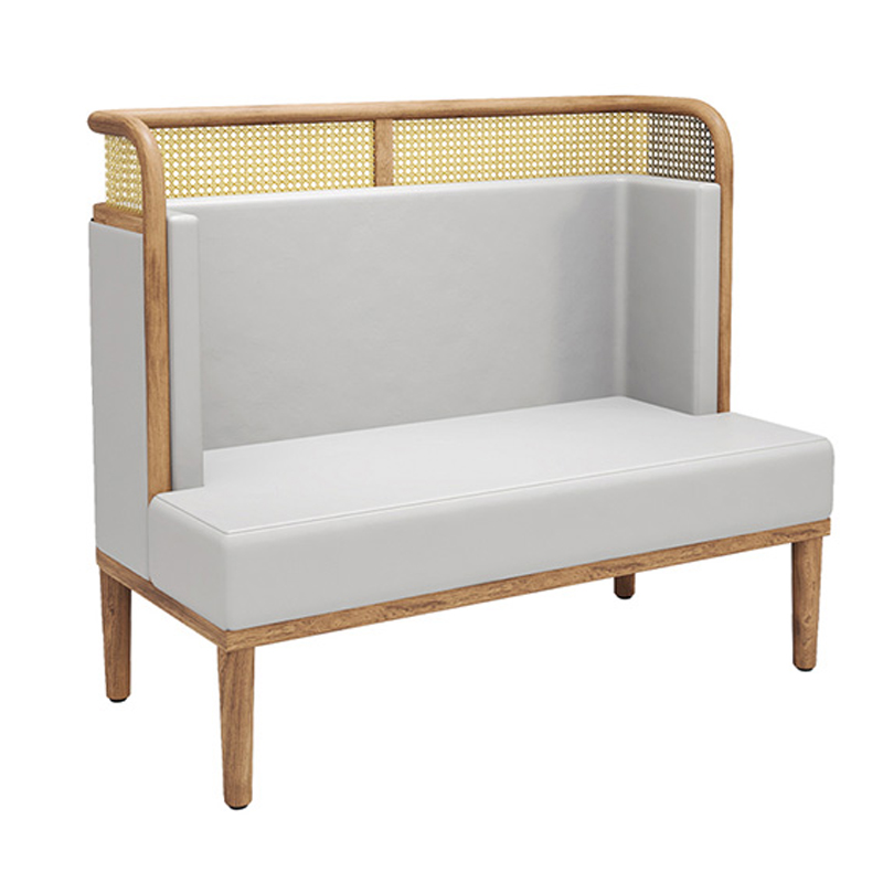 Vintage Rattan Backrest Leather Restaurant Booth