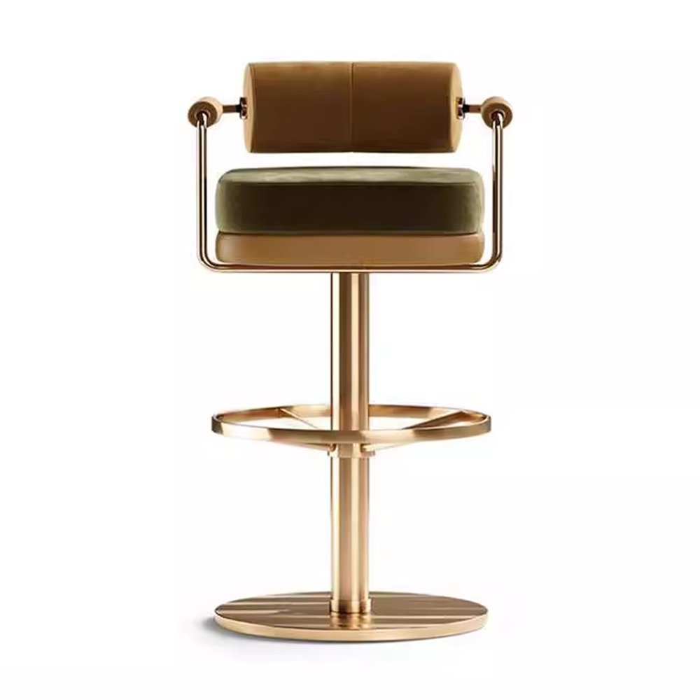 retro bar chair with cylindrical backrest and brass frame