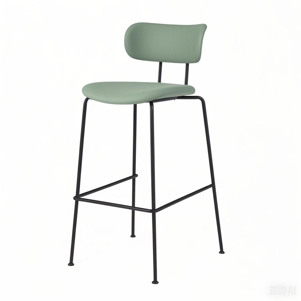Modern green bar stool with black metal frame and curved backrest