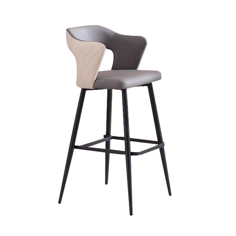 Modern Nordic Barstool – Grey & Beige Leather Seat with Black Metal Frame