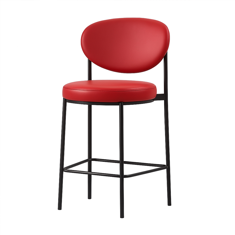 Contemporary Red Bar Stool – Leather Upholstered Seat with Black Metal Base for Modern Bars