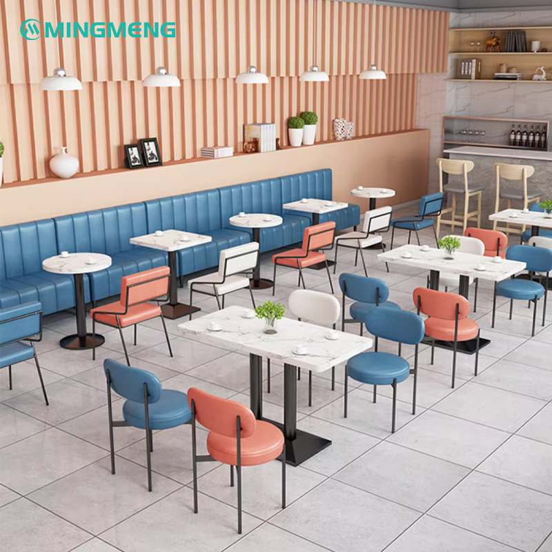 Bright orange and blue restaurant booth seating for modern dining spaces