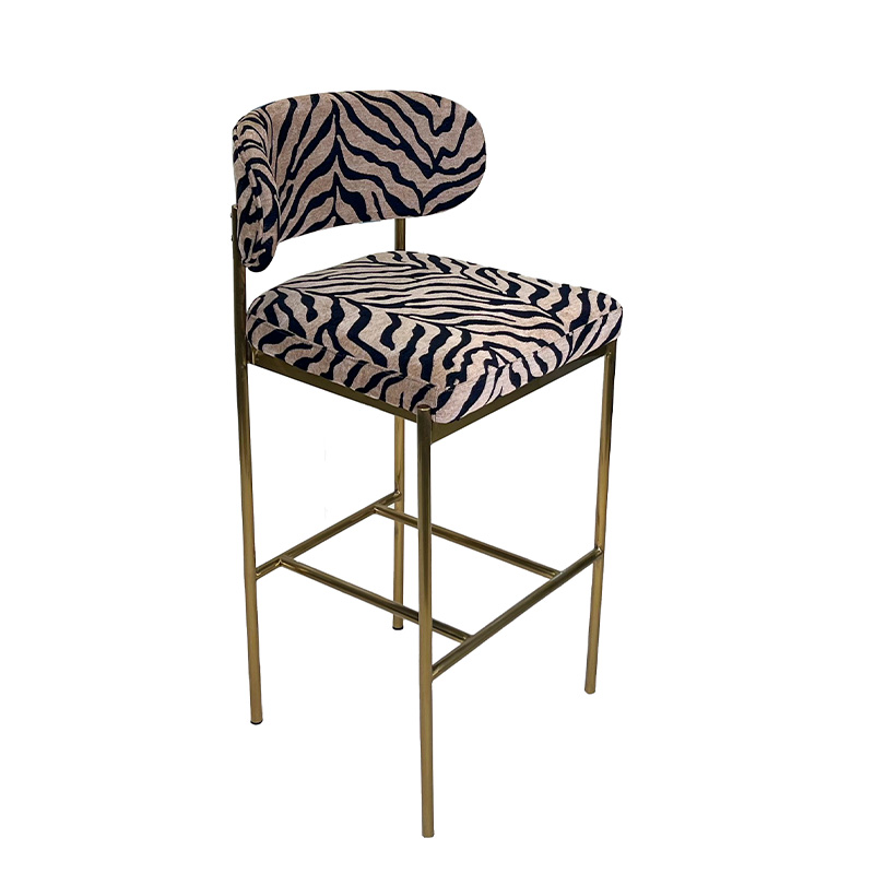 Modern Zebra Print Bar Chair – Bold Upholstered Seat with Gold Metal Frame