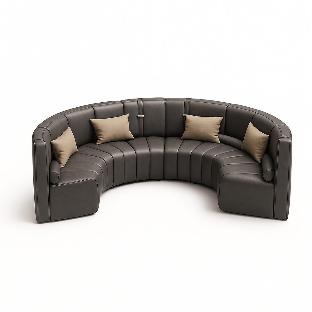 Luxurious black curved modular KTV sofa with soft cushions for stylish lounge seating.