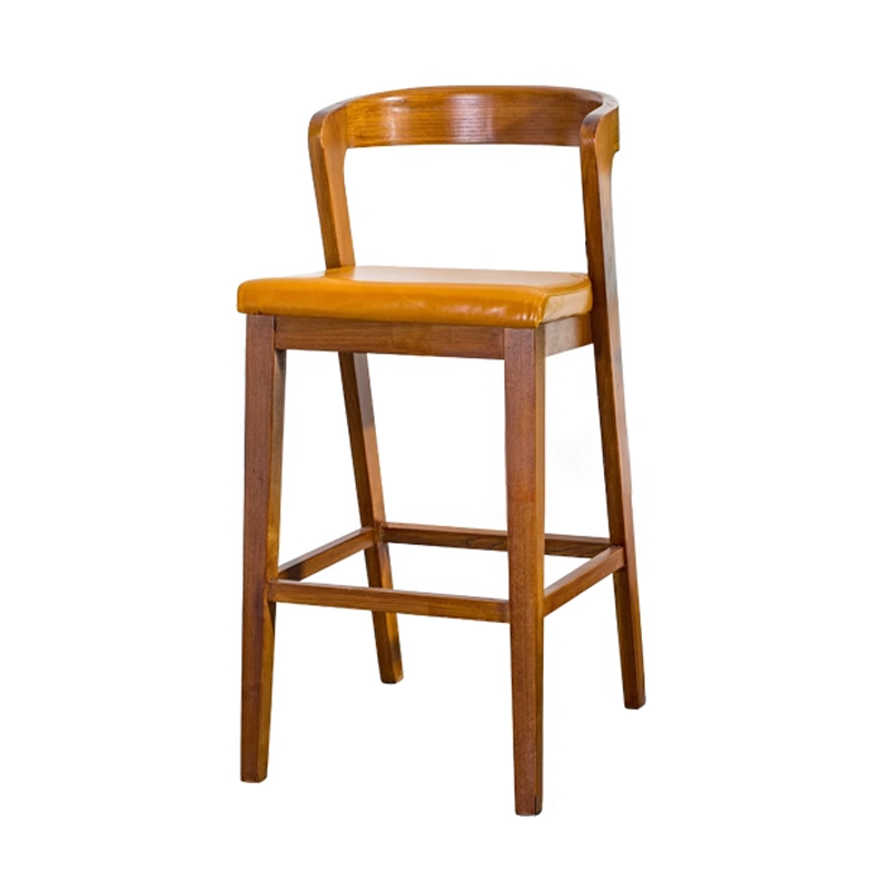 High Backrest Wooden Barstool with Leather Cushion