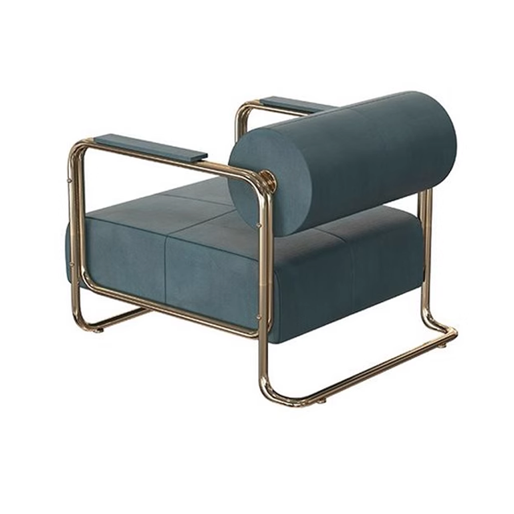 Nordic luxury modern lounge chair in blue with gold frame