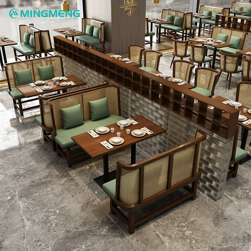 Contemporary restaurant with modern dining tables, comfortable chairs, and partition for privacy