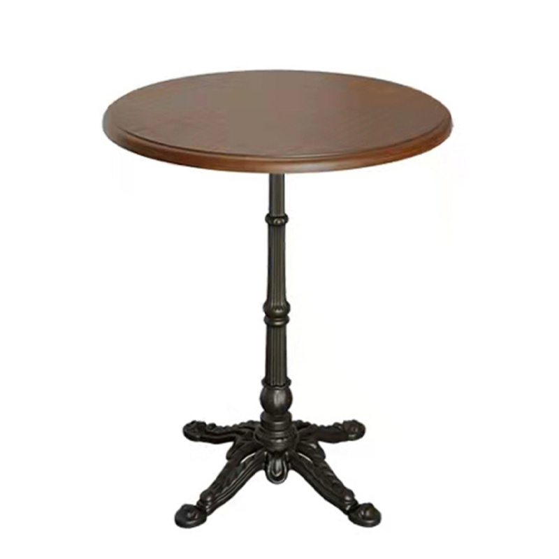 Retro Round Café Table – Solid Wood Top with Cast Iron Base – Vintage Bistro Style