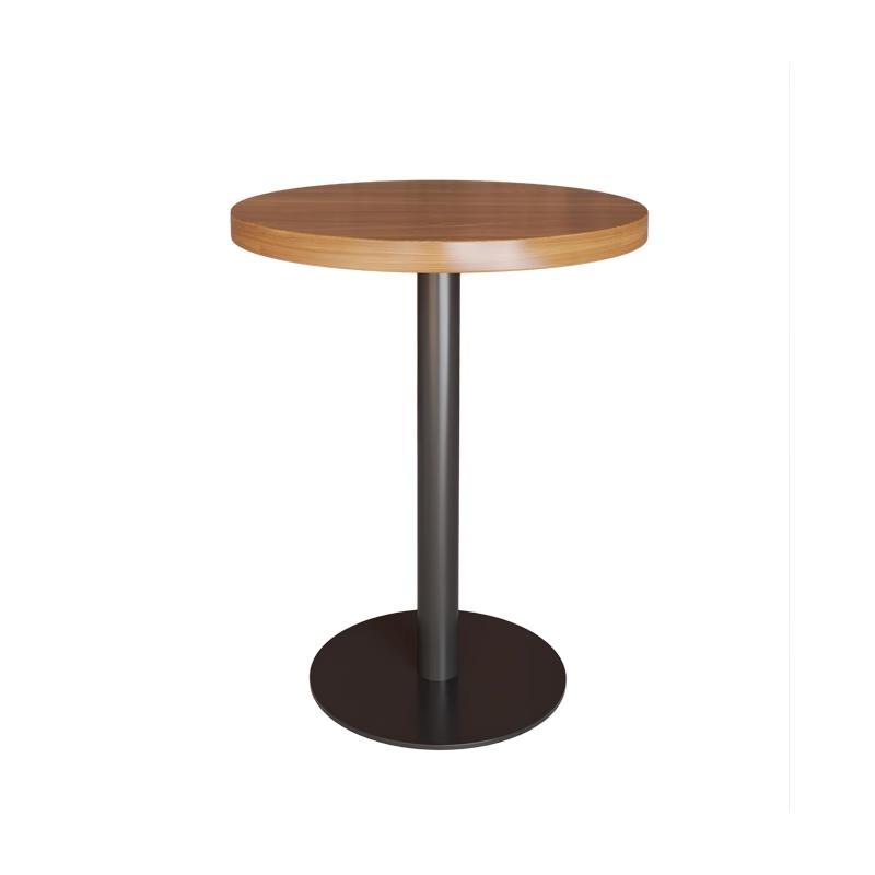 Round Bistro Table – Wood Veneer Top with Black Metal Base – Modern Café & Bar Height Table