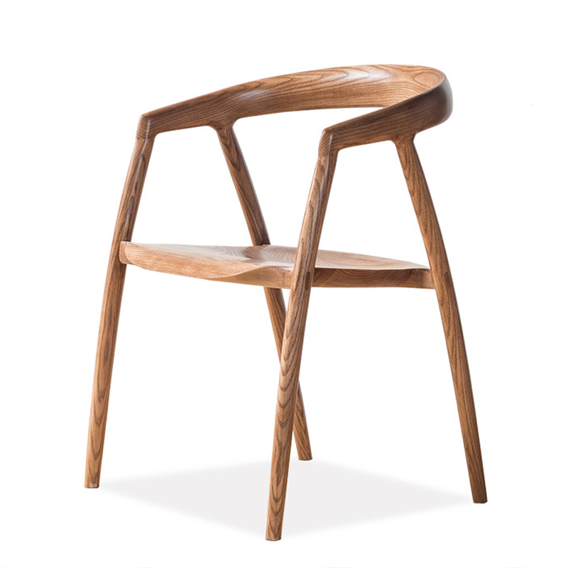 Japanese Style Solid Wood Dining Chair – Minimalist Armchair with Curved Backrest