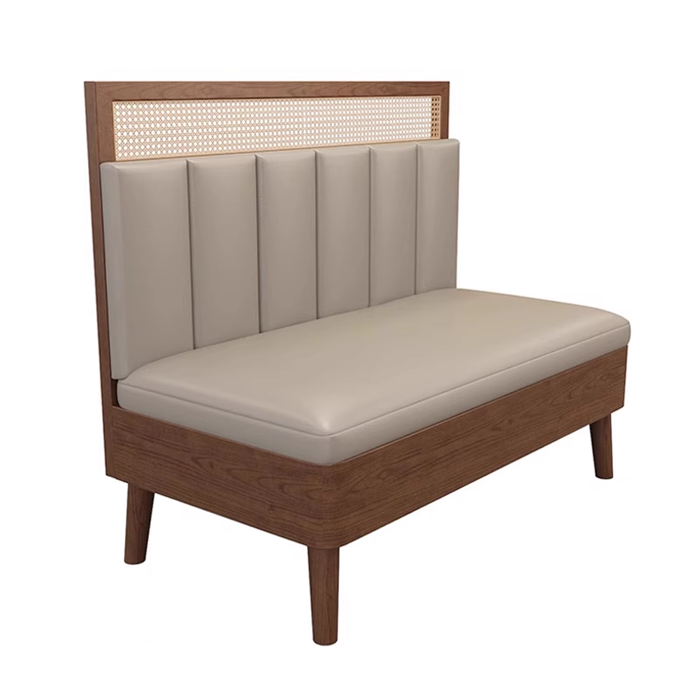 Vertical stitched restaurant booth with solid wood frame