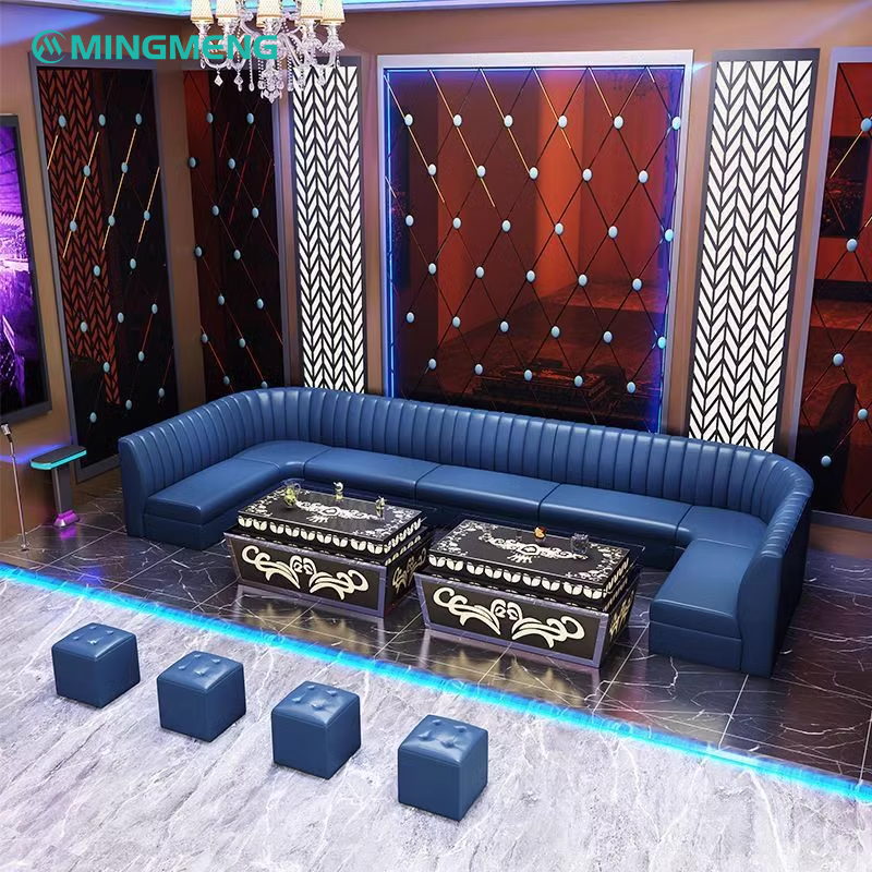 Luxury KTV tables in a private lounge with matching leather sofa set