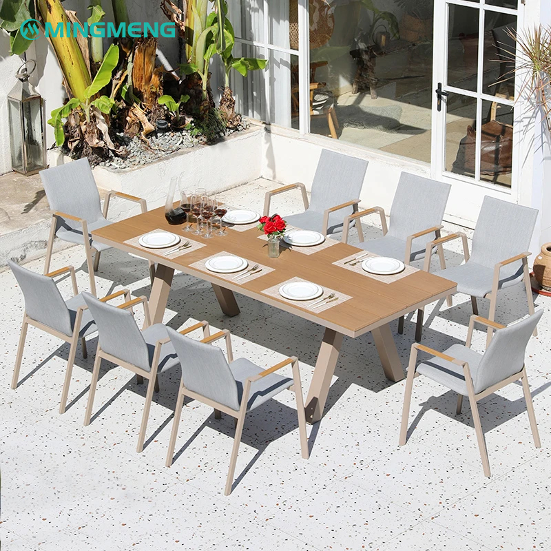 Modern Outdoor Textilene Dining Chair With Breathable Sling Seat1 ten-seat outdoor dining table with grey sling fabric chairs