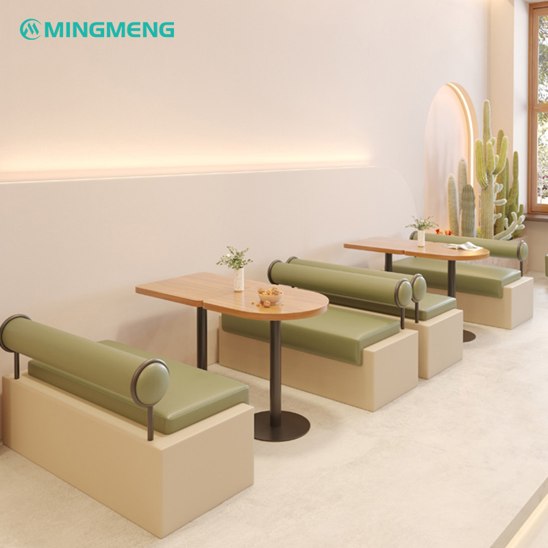 Green Dining Booth with Upholstered Seat&Round Backrest Restaurant booth with a comfortable backrest and modern cushion, perfect for stylish dining environments