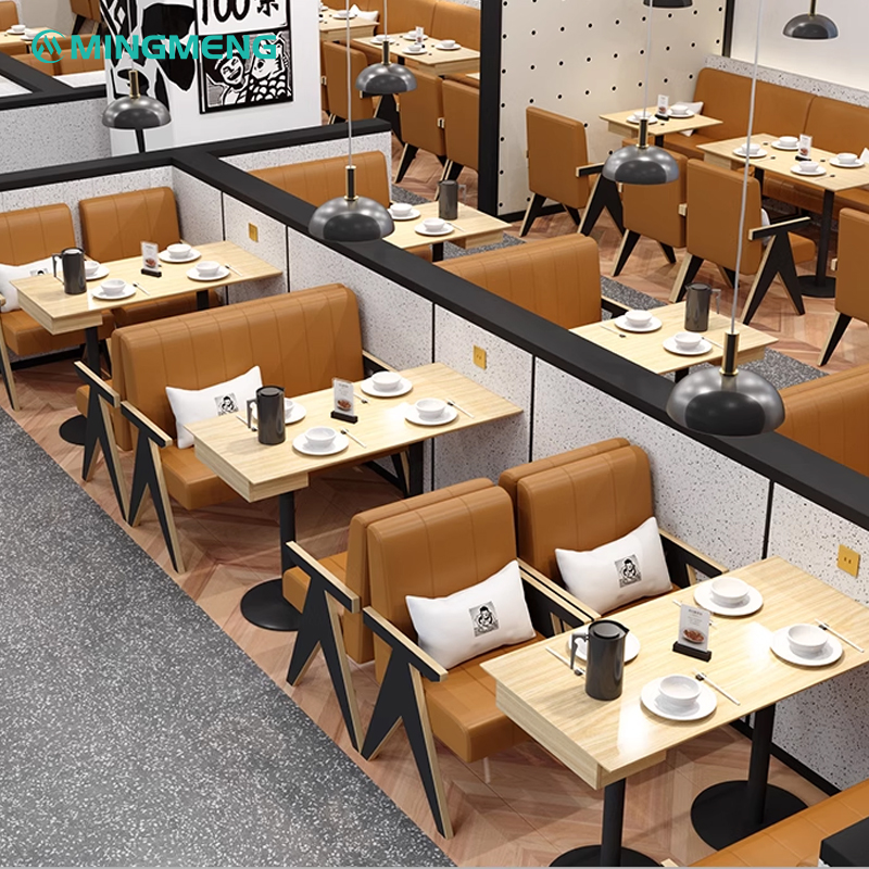 A-Frame Armrests Vertical-Stitched Faux Leather Booth compact restaurant booth for two with tan leather and black legs