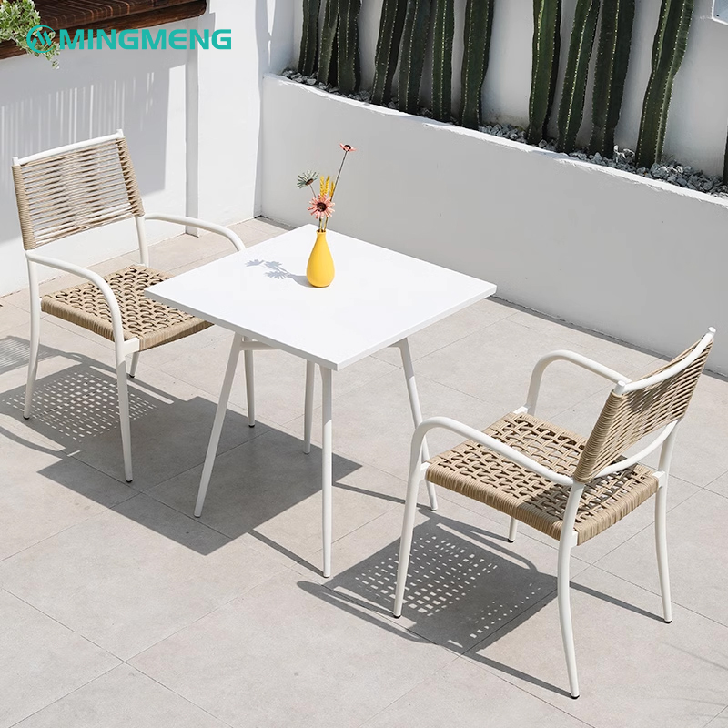 White Frame Outdoor Rattan Armchair white frame woven outdoor chair with square table for patio use
