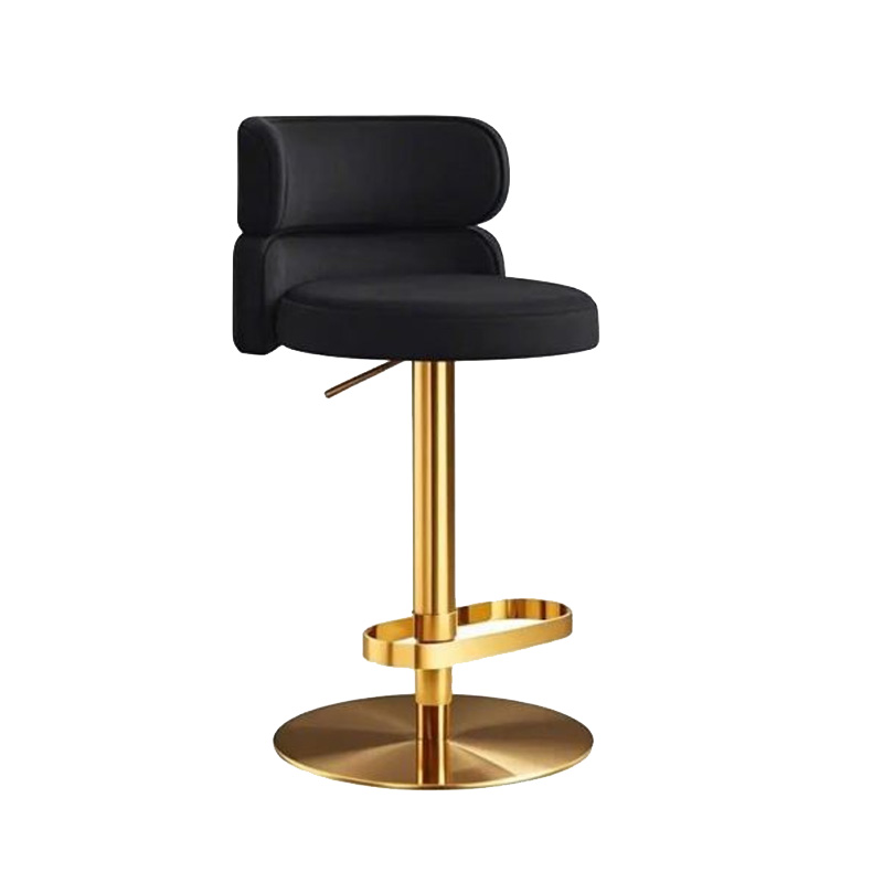Italian Minimalist Adjustable Bar Stool – Sleek Design with Gold Base and Black Upholstery