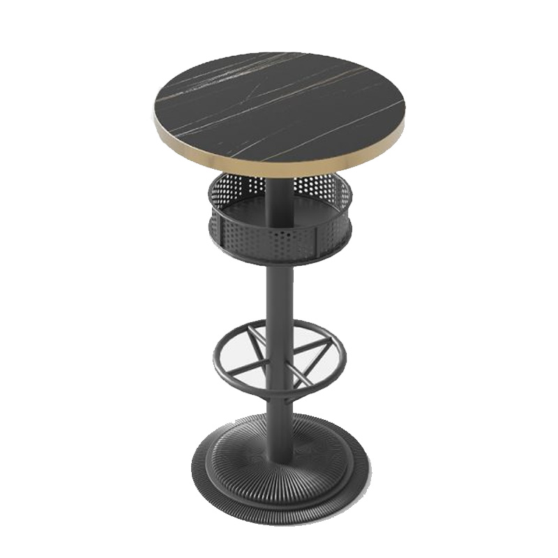 Customizable Round Table with Black Marble-Look Ceramic Slate Top