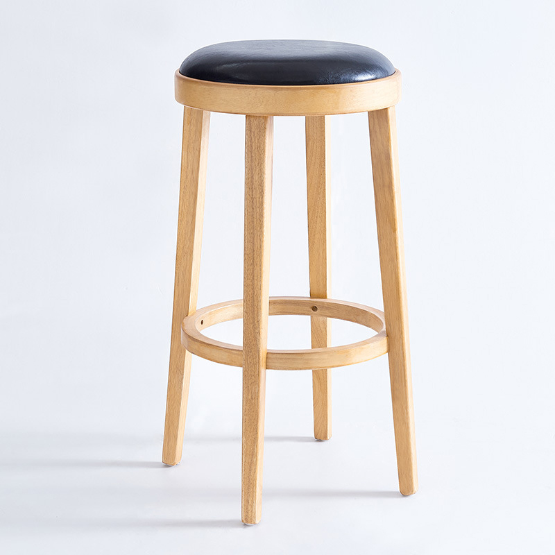 Elegant Vintage American Country Bar Stool with Comfortable Leather Seat and Sturdy Wooden Legs, Ideal for Kitchen or Home Bar