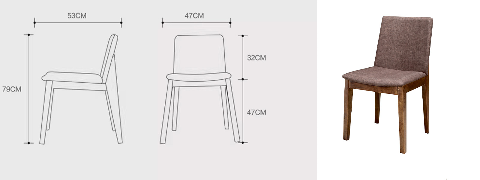 Modern Solid Wood Chair – Purple Upholstered Seat with Clean Lines4 Mingmeng restaurant chair with brown fabric upholstery and solid wooden frame, size 47x53x79cm, modern dining seating for restaurants.
