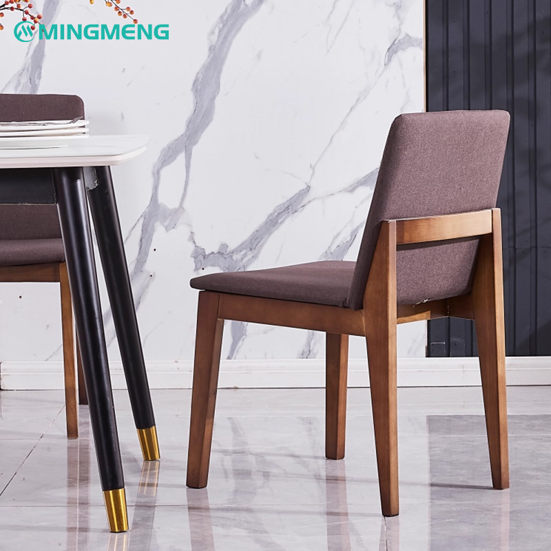 Modern Solid Wood Chair – Purple Upholstered Seat with Clean Lines1 Mingmeng restaurant chair featuring a solid wooden frame with brown upholstered seat and backrest, perfect for modern dining spaces