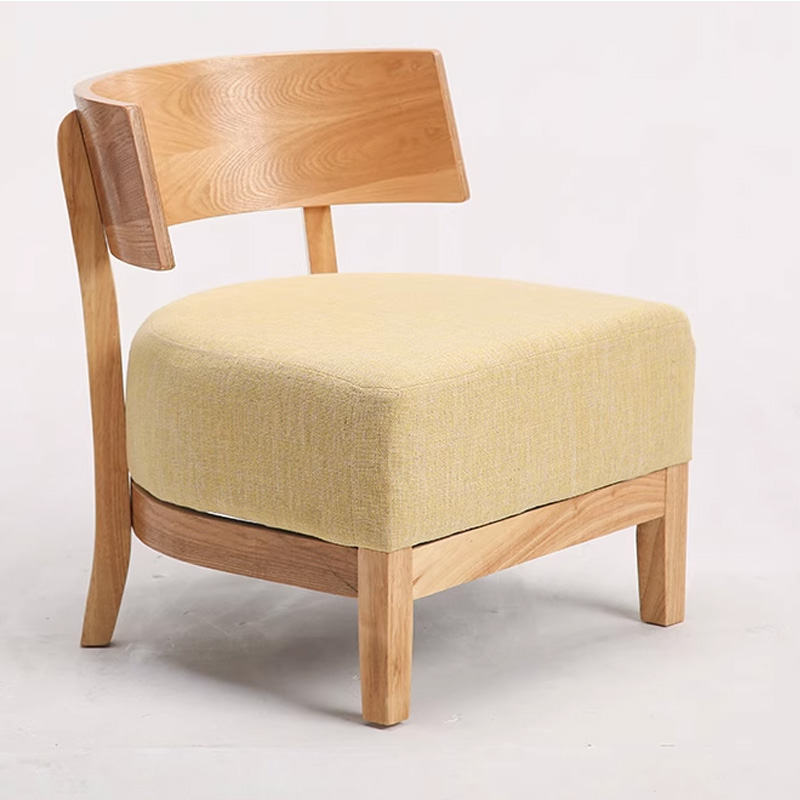 Nordic Solid Wood Lounge Chair Contemporary restaurant chair with solid wooden frame and yellow upholstered cushion, perfect for dining spaces and commercial furniture use.