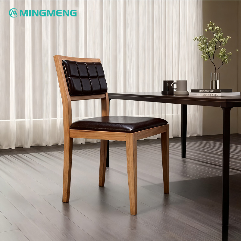 Retro Restaurant Chair with Dark Brown Leather Seat & Segmented Backrest2 Retro Restaurant Chair with Dark Brown Leather Seat & Segmented Backrest2