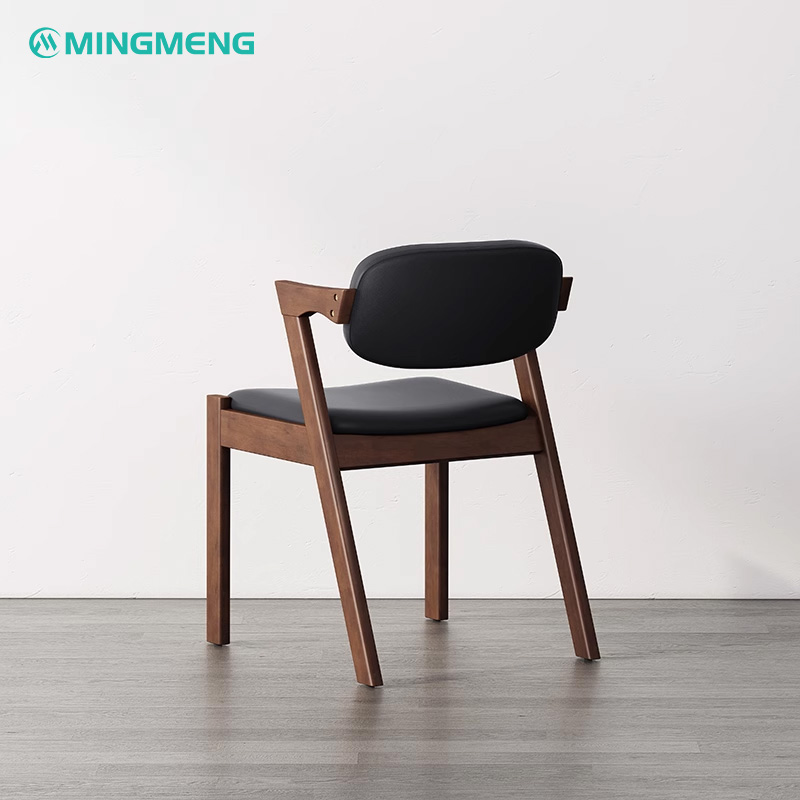 Nordic Modern Z-Shaped Dining Chair3 Back view of Nordic modern Z-shaped dining chair with solid wood frame and black upholstered seat