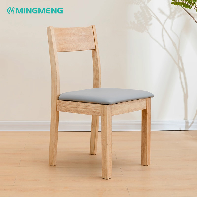 Nordic Solid Wood Restaurant Chair – Square Frame with White Leather Upholstered Seat2 Nordic style solid wood dining chair with grey leather upholstered seat