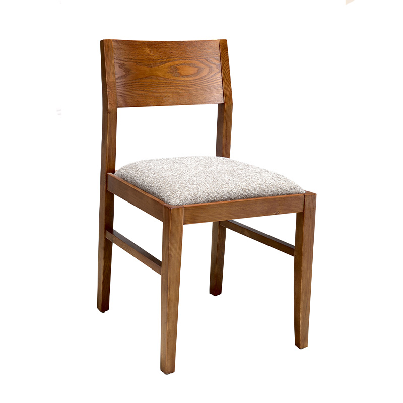 Dark Wood Frame with Grey Cotton-Linen Upholstered Restaurant Chair