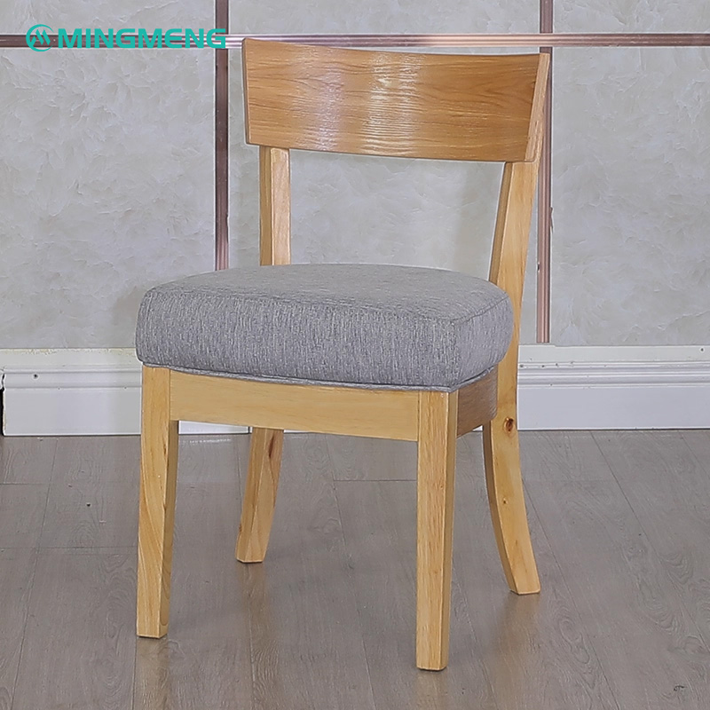 Nordic Style Dining Chair – Solid Wood Frame with Cotton2 Solid wood dining chair with grey cushioned seat for restaurant use