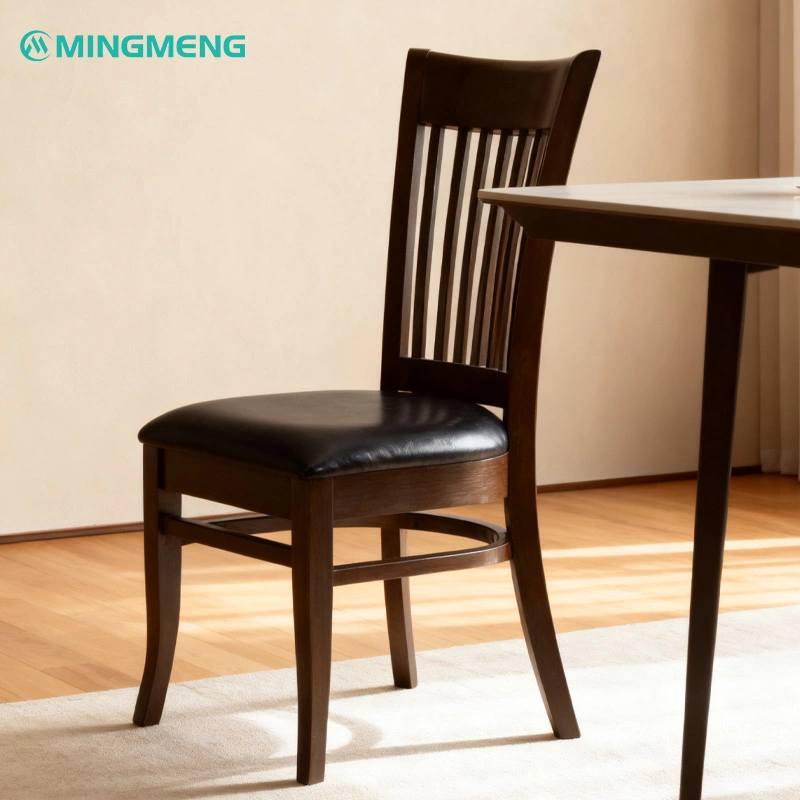 High Back Wooden Restaurant Chair with PU Leather Seat Mingmeng Classic Wood Restaurant Chair in Modern Dining Setting