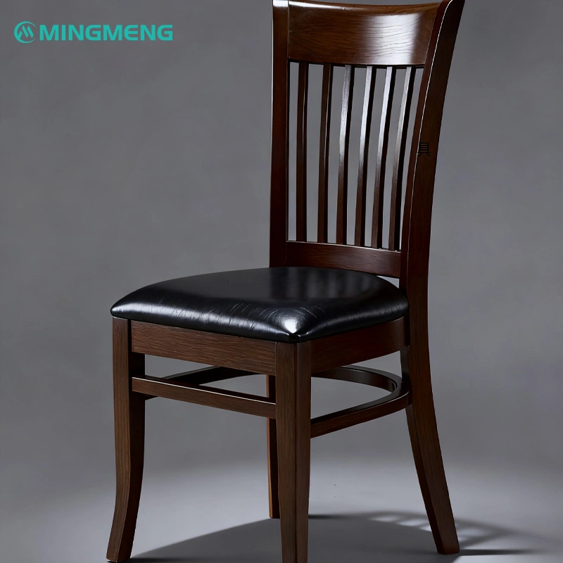 High Back Wooden Restaurant Chair with PU Leather Seat1 Mingmeng solid wood restaurant chair with black leather seat and slatted back design for dining spaces