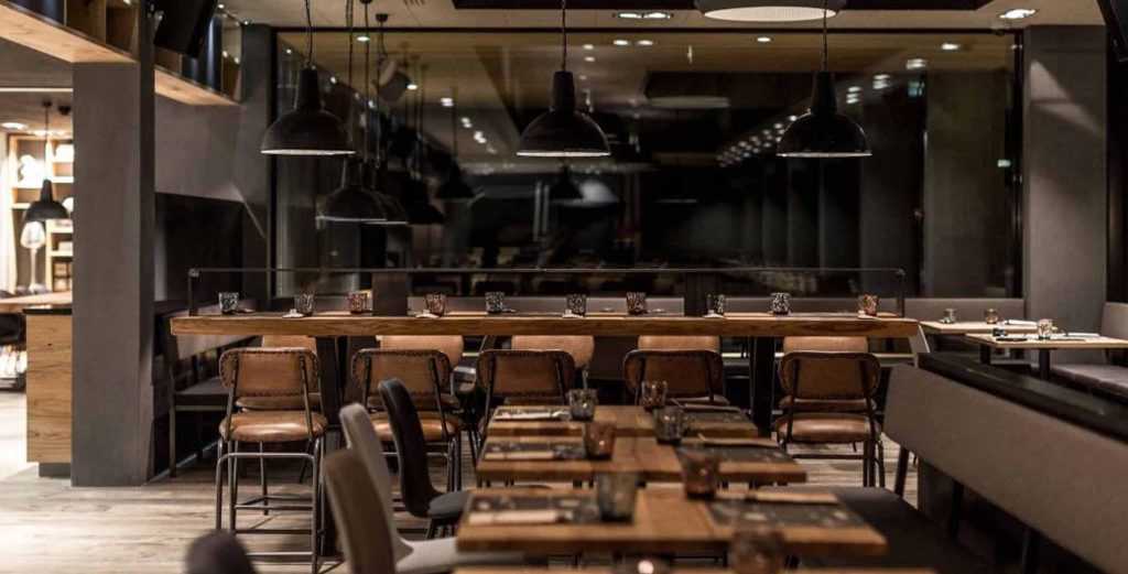 Collection of commercial bar stools in modern restaurant interior by Mingmeng.