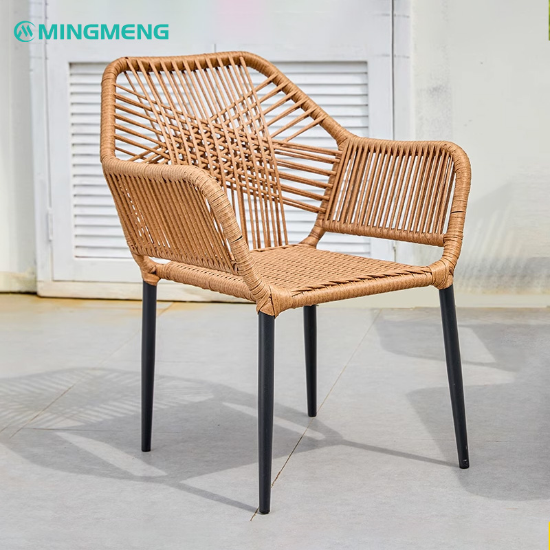 MIER Outdoor Rattan Armchair Mingmeng handwoven rattan outdoor dining chair with black aluminum legs for patio use.