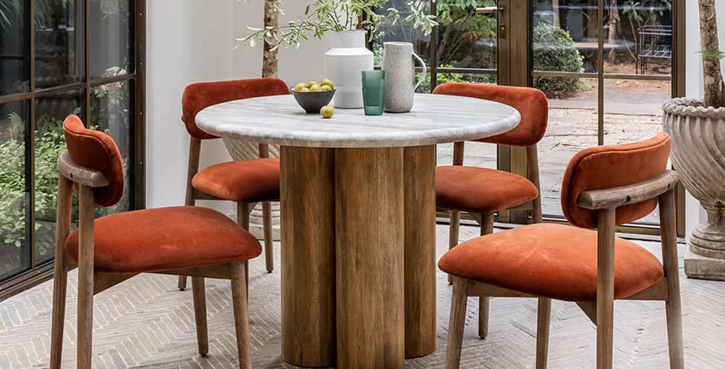Mingmeng high end restaurant furniture collection with wooden chairs and marble tables.