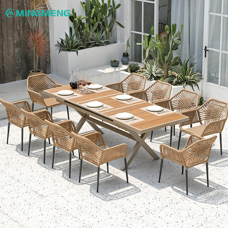 MIER Outdoor Rattan Armchair3 Mingmeng large rattan outdoor dining set with wooden table and aluminum frame for patio gatherings