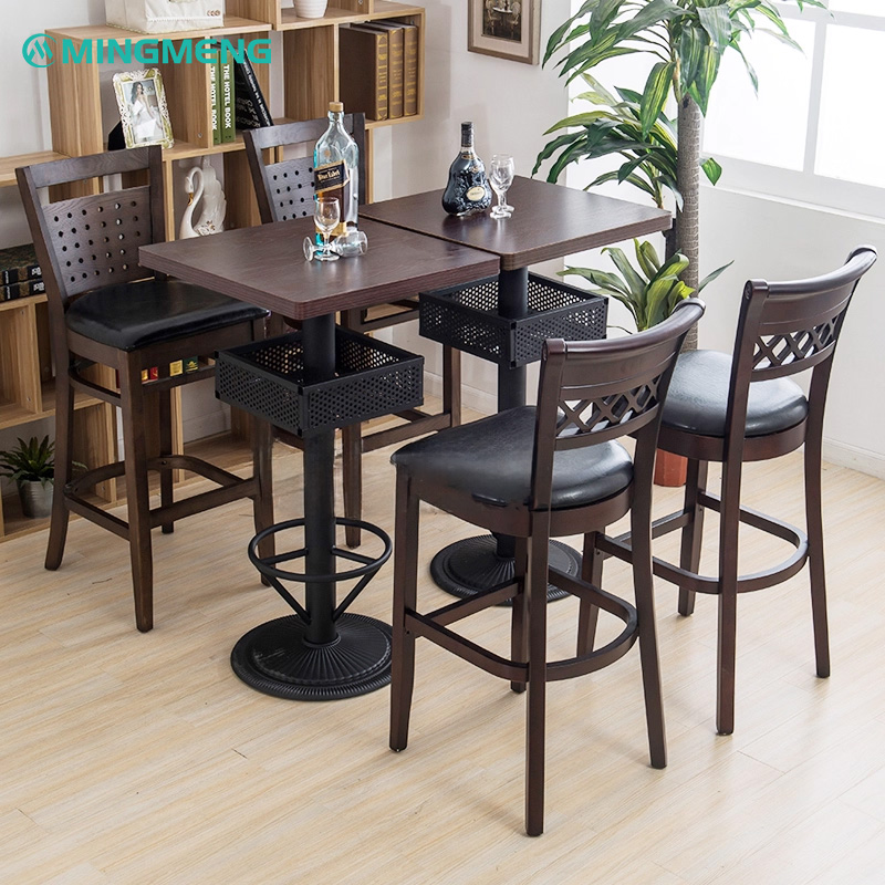 Custom Solid Wood Bar Stool – High Back Design with Perforated Backres3 Mingmeng restaurant bar furniture set with wooden bar stools and matching tables for modern dining spaces