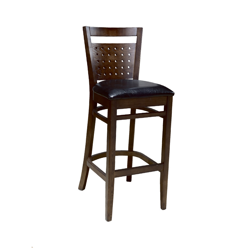 Custom Solid Wood Bar Stool – High Back Design with Perforated Backres
