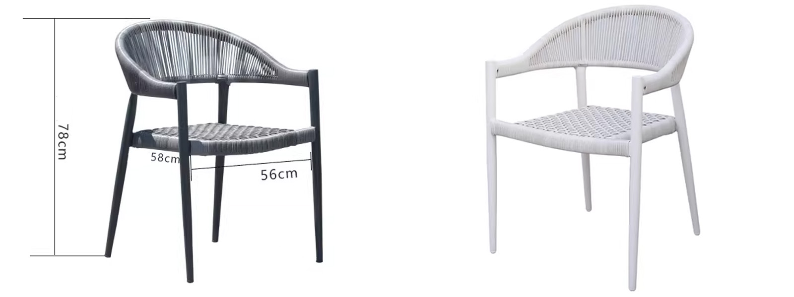 Modern Yadu Outdoor Patio Rattan Chair4 Yadu outdoor rope woven dining chair in black and white color options with size dimensions 78x58x56cm by MINGMENG