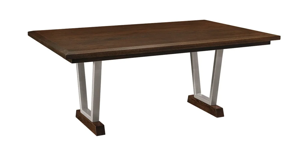 2025 Trends: Modern Restaurant Table Bases for Minimalist Interiors5 Modern restaurant table with mixed wood and metal base and solid walnut top