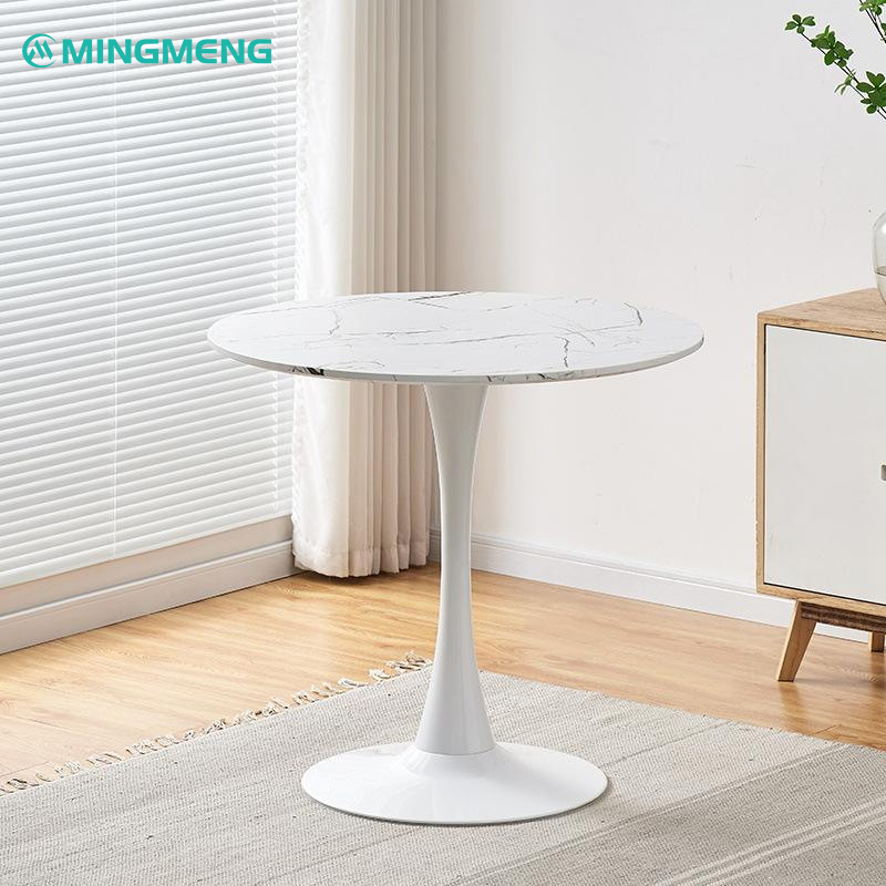 Modern Conical Table Base: Where Minimalist Design Meets Unshakable Strength1 White conical restaurant table base with round marble top in modern dining room